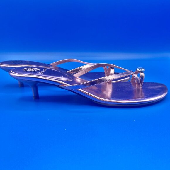 Yellow Box Pink Metallic Heeled Flip Flops Gem decor Toe Strap Size 9.5 - Picture 2 of 9